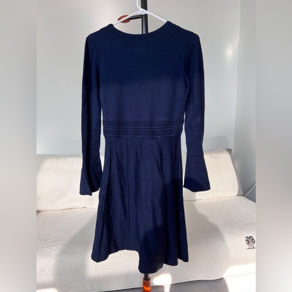 E.Land Navy Blue Knit Dress with Flared Sleeves and Adorable Corgi Pin - Size 16 - Picture 2 of 6